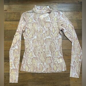 AFRM LOS ANGELES Snakeskin Print Turtleneck Sheer Layering Top in Neutrals